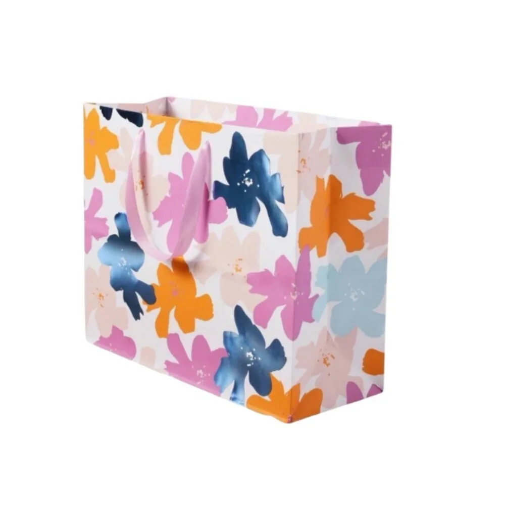 Pack of 4 Large Floral Gift Bags Multicolor Sturdy Paper 12.75” x 10” x 5”